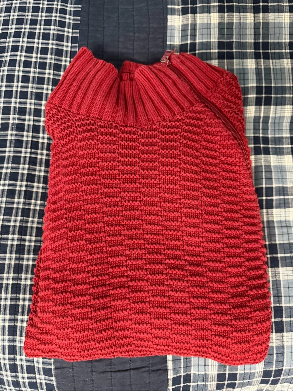 Armani Exchange Red Knit Funnel Neck Sweater with Side Zip